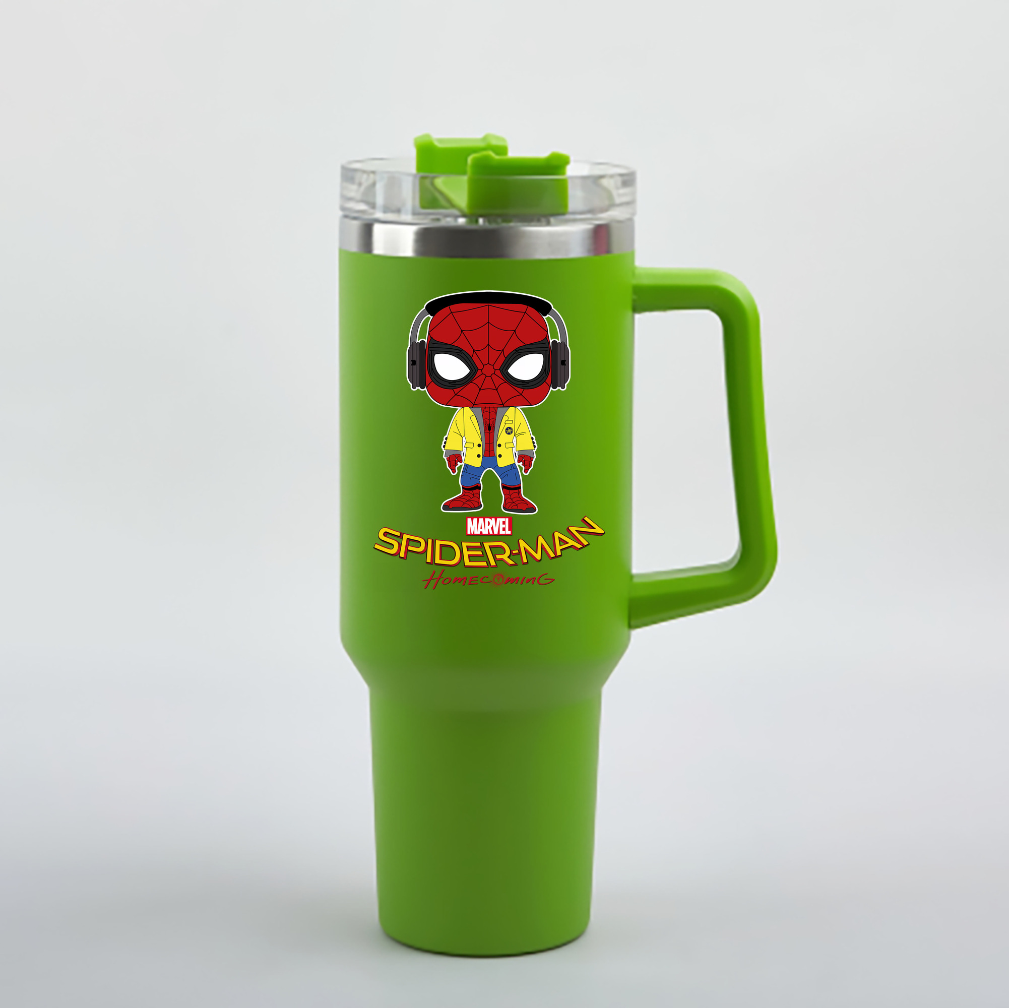 （画像用） Spider Man スパイダーマン 1200mL車用タンブラー - クリスタルステッカー（プラスチックストロー付き）